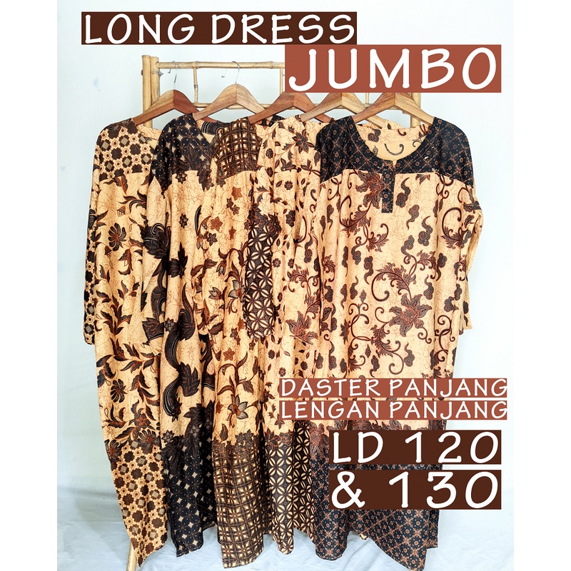 Daster Panjang Lengan Panjang Jumbo Long Dress Big Size Batik Bahan Rayon Nyaman Hijab Ibu Rumah Tangga Orang Tua