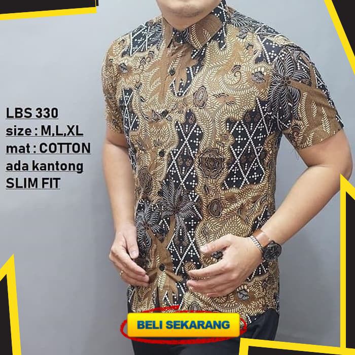 KEMEJA BATIK PRIA SLIM FIT LENGAN PENDEK KUALITAS MALL MEWAH BAJU BATIK MEWAH LBS330