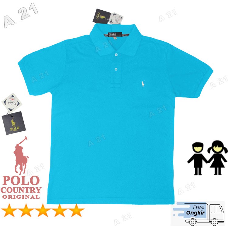  Kaos  Kerah C7 50 Logo Kecil Anak  Biru  Aqua Original Polo  