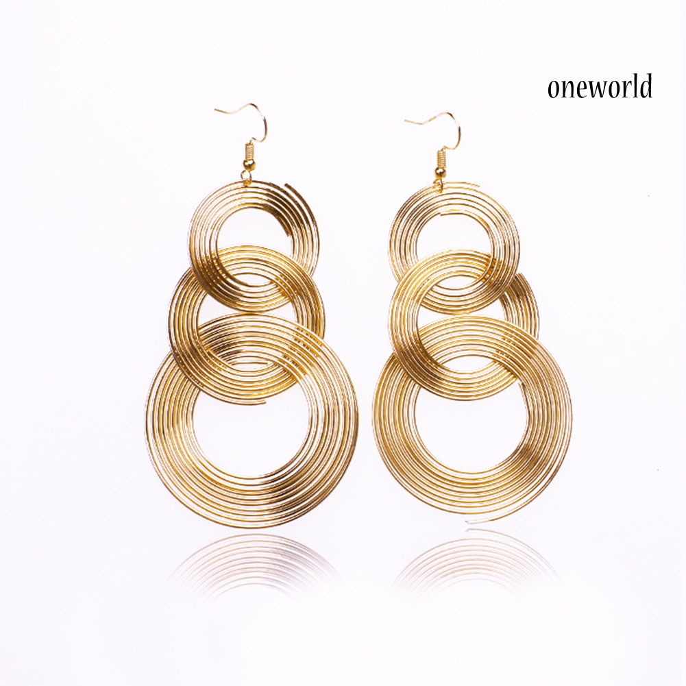 OW@ Vintage Multi Layers Alloy Large Circle Ear Drop Dangle Women Hook Earrings