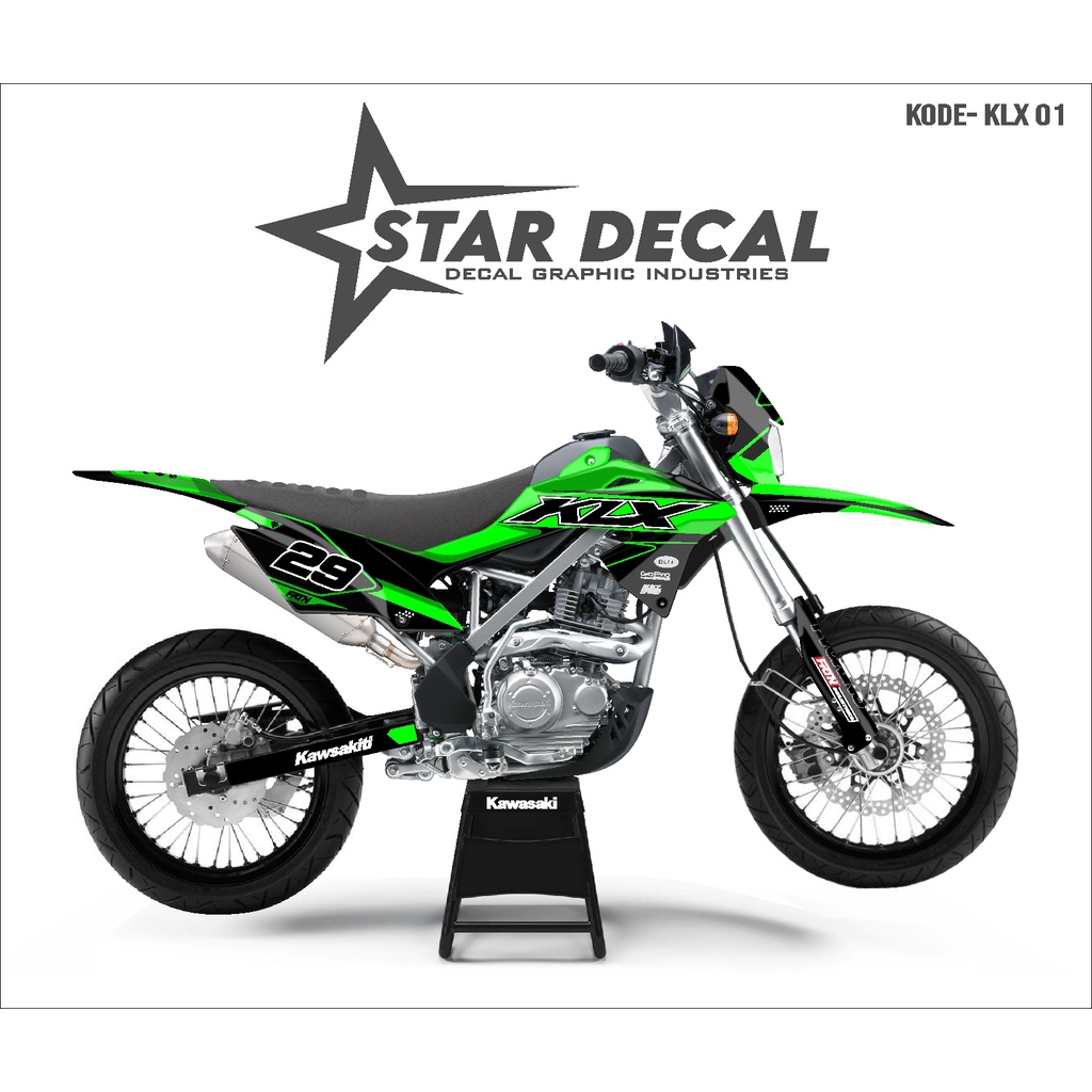 STAR DECAL | Decal KLX BF full body | Hitam Hijau Motif Simple Keren