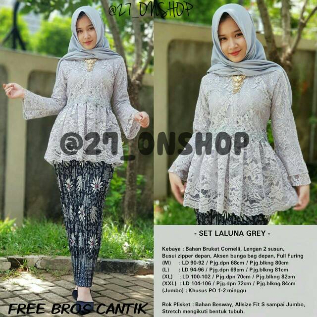 (ORIGINAL) SETELAN KEBAYA/KEBAYA MURAH/KEBAYA MODERN/KEBAYA COUPLE/KEBAYA BRUKAT/KEBAYA LALUNA GREY