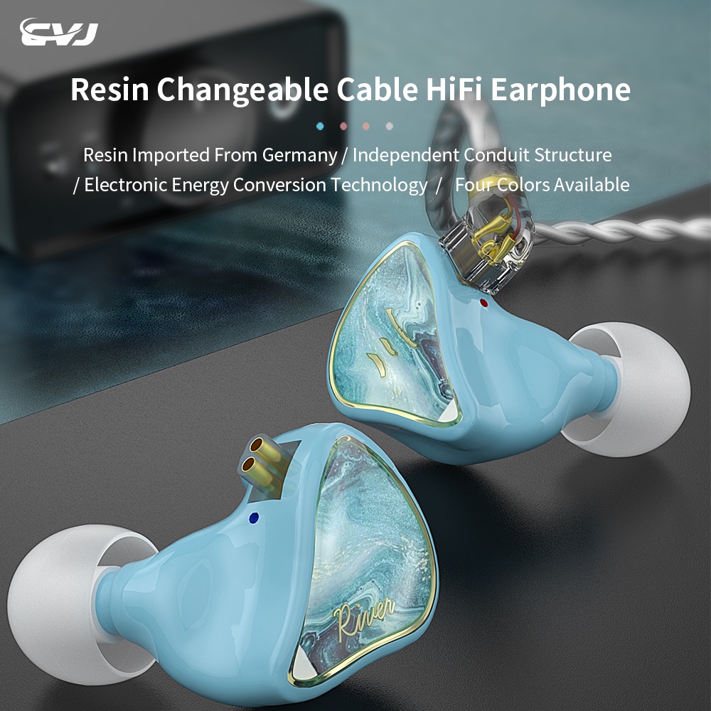 Cvj River Dusk Autumn Moon Earphone HIFI 1BA + 1ddd Hybrid Teknologi Resin Heavy Bass