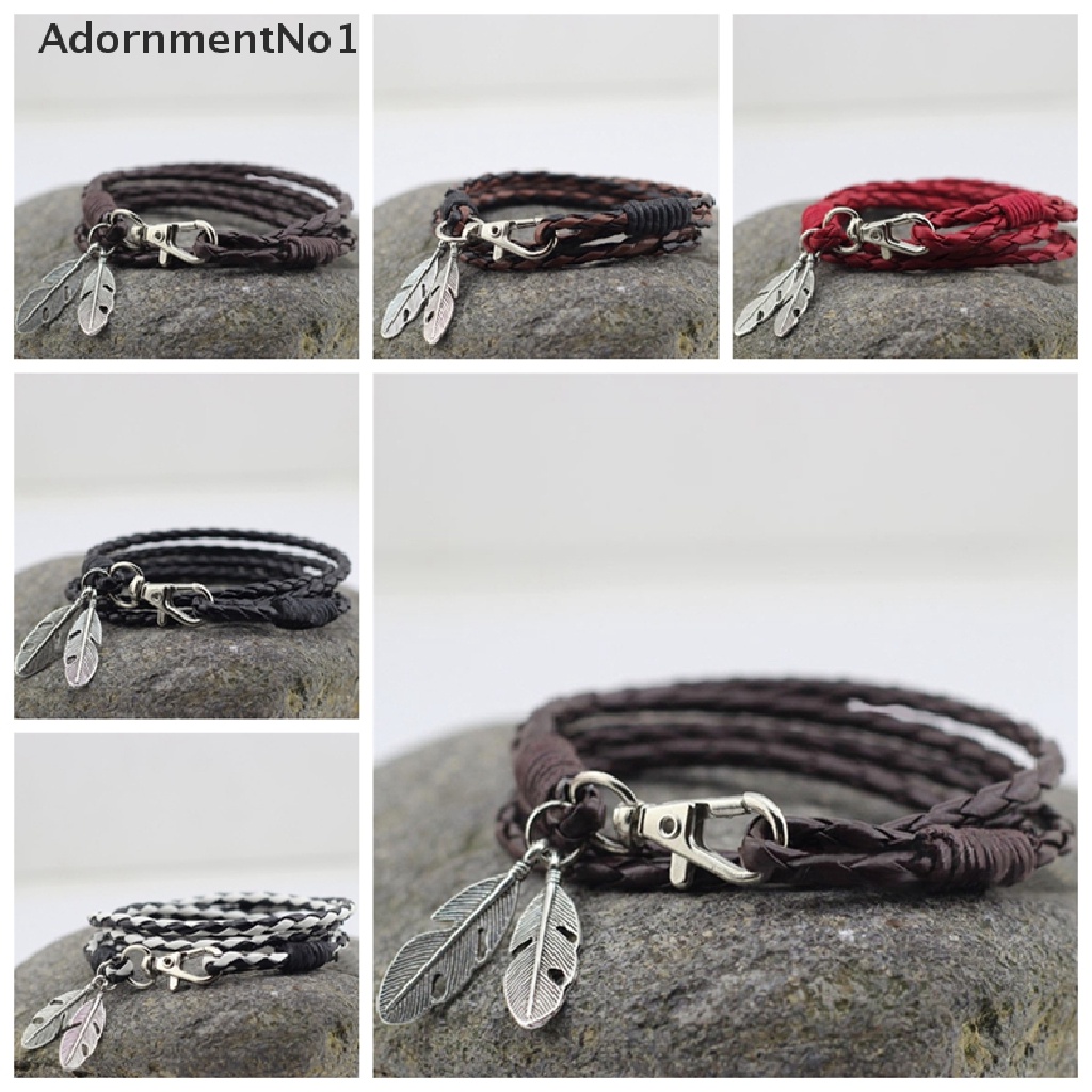 (AdornmentNo1) Gelang Tangan Kulit PU Motif Bulu Aksen Hollow Untuk Perhiasan Pria