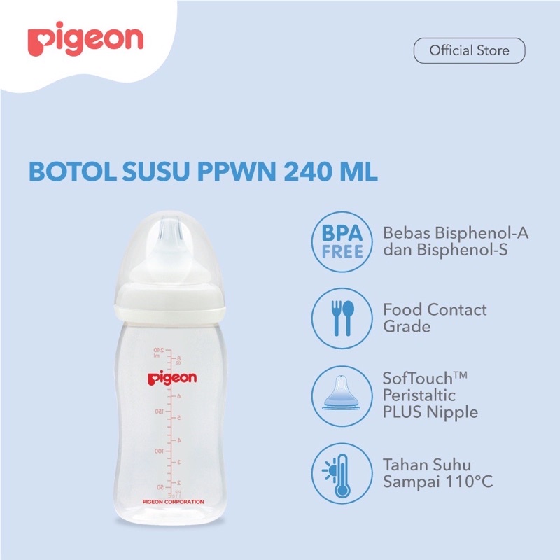 PIGEON Baby Botol Susu Bayi Soft Touch Peristaltic Plus PP Wide Neck | 0+ Bulan | 160ml 240ml |