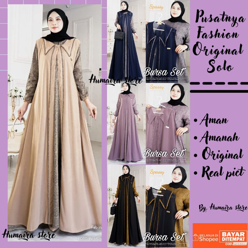 (READY) BURSA SET ORI BY SPASSY // Gamis Set Outer Original Berlabel LD 108cm PJ 140cm Fashion Terba
