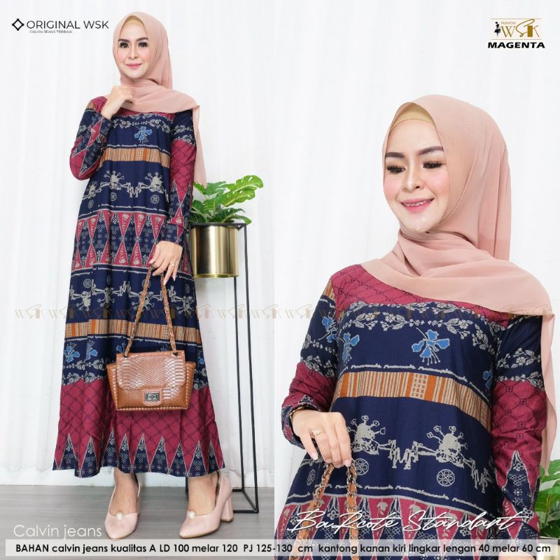 Gamis batik calvin jeans jumbo barcode dress LD 100 Bahan calvin jeans premium