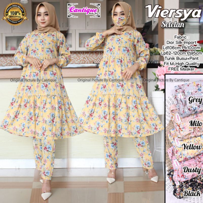 Viersya Setelan Pakaian Wanita Setelan Tunik Busui + Pant Fab Dior Silk Import High Quality