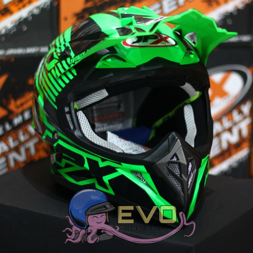 HELM JPX CROSS_FOX1 X12 - FLUO GREEN GLOSS + PAKET GOOGLE SNAIL (ONGKIR 2 KG) HELM JPX TERBARU