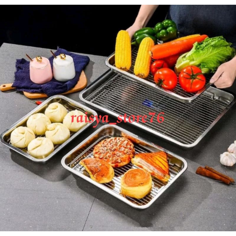 Coolingrak tray grill nampan stainless saringan peniris minyak panggangan multifungsi ukuran 35x25cm loyang