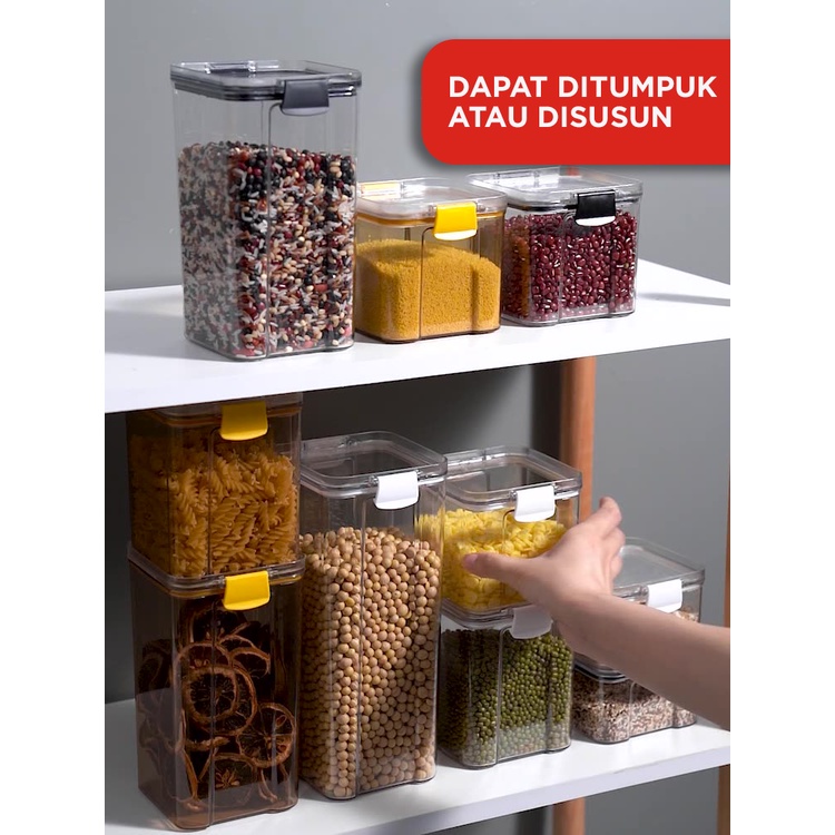 Toples Kotak Snack Kedap Udara Penyimpanan Bening Cereal Kontainer Makanan Food Storage Jar Container