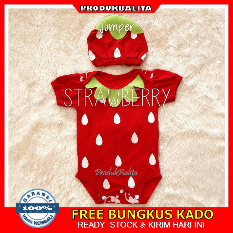 Baju Jumper Bayi Baby Karakter Strawberry Lucu Perempuan Murah