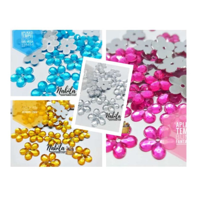 (100pcs)Manik-manik Bunga Tempel jahit Bahan Craft Kerajinan Tangan