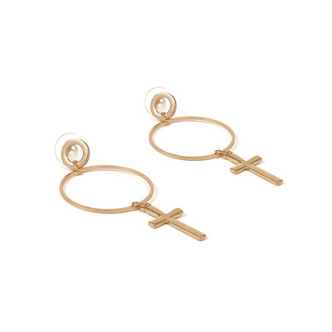 LRC Anting Tusuk Fashion Gold Color Cross Shape Decorated Earrings E59636