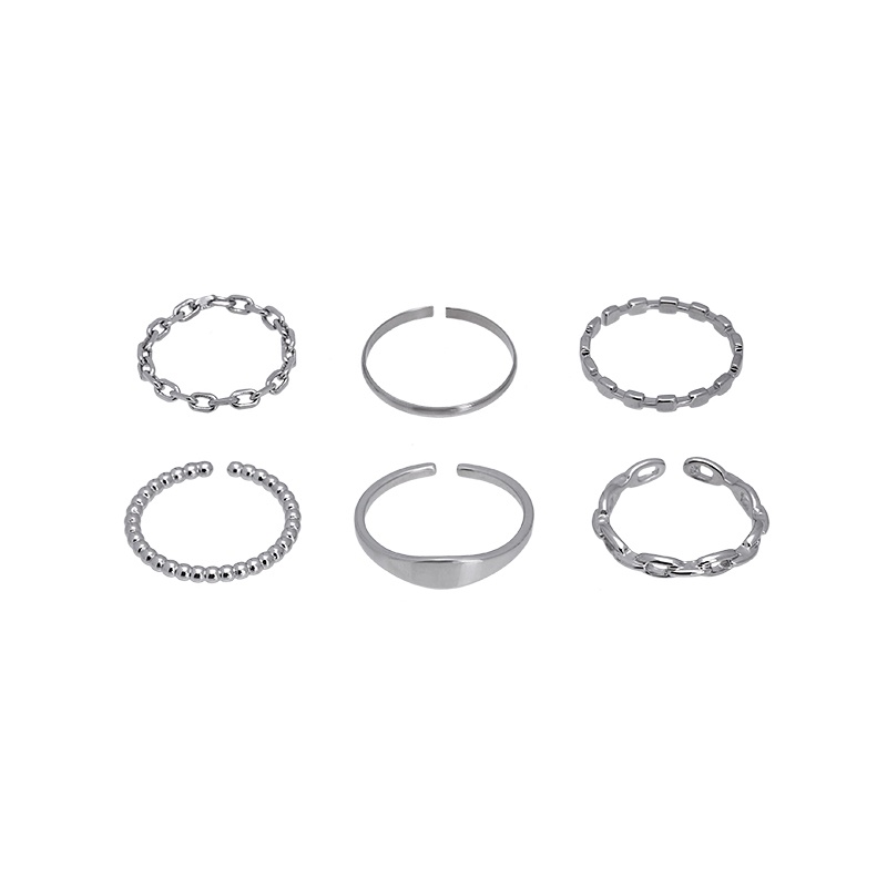 6pcs / Set Cincin Model Twist Hollow Warna Silver Untuk Wanita