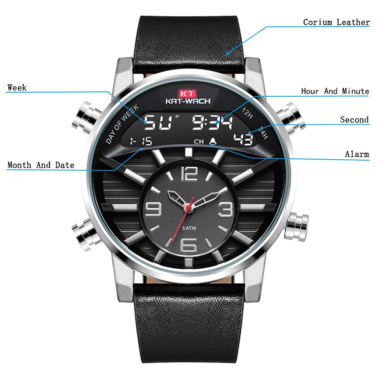 KAT-WACH KT1819 Jam Tangan Pria Digital Analog Tali Kulit WATCHKITE WKOS