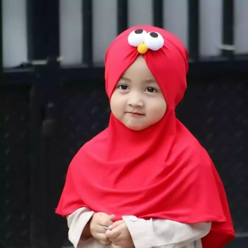 Jilbab Elmo Anak Instan 0-3 Tahun Jersey Ballon Premium |Hijab Bayi Tk Lucu |Kerudung Sekolah Baby Sd Perempuan Newborn