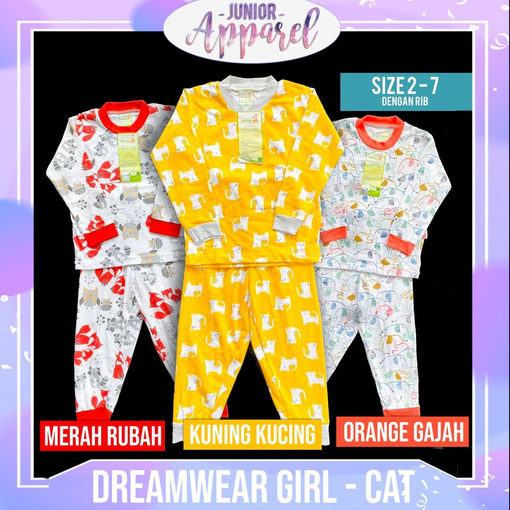  Velvet  Junior  Dreamwear Girls Panjang Baju  Tidur Piyama 