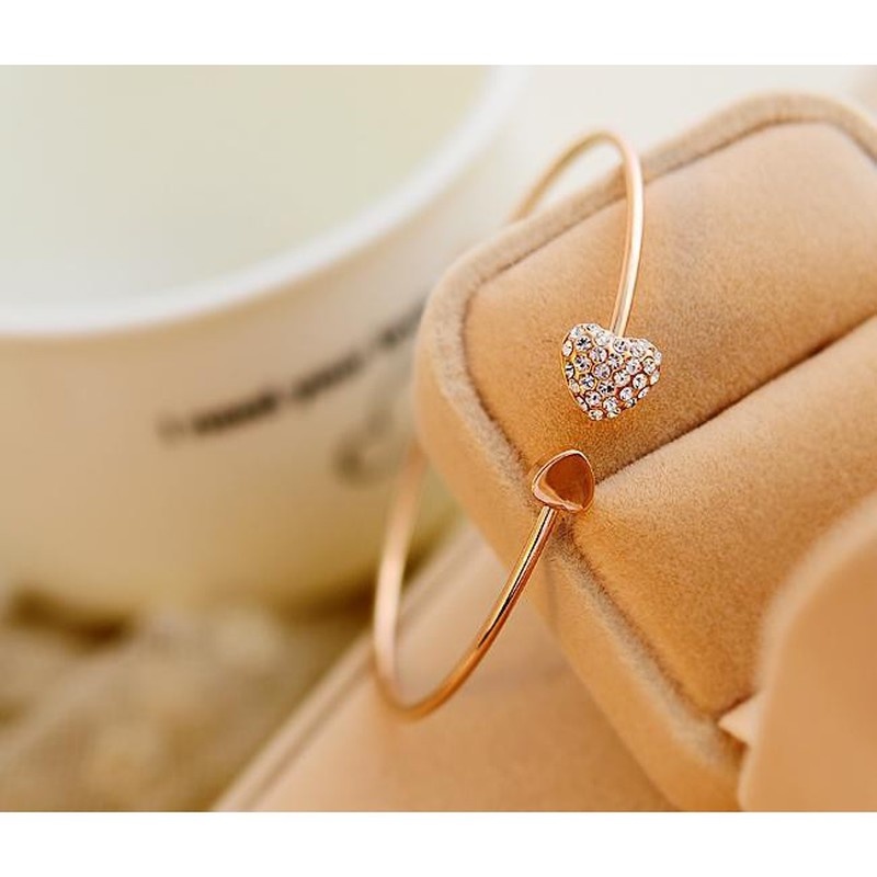 Korean version full diamond heart-shaped love opening gold-plated bracelet