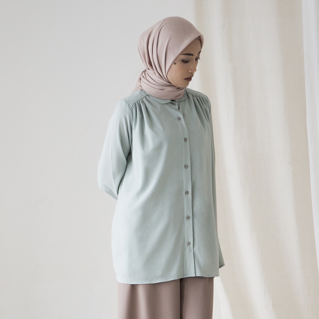 Anya by Aska Label - Kemeja wanita kantor bahan crepe premium full kancing depan busui friendly warna coklat tua, biru dusty, hijau mint, dusty pink, putih