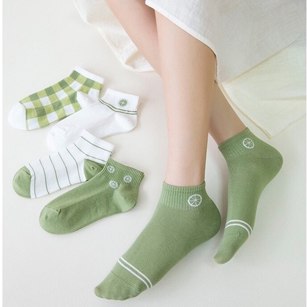 BRGUNIK Kaos Kaki Wanita Motif Lemon Hijau Lumut Kotak Fashion Korea Women Sock Import KK015