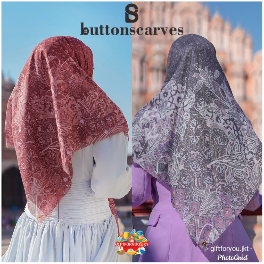 Buttonscarves Maharani Voal Square XL Hijab Jilbab Button Scarves Kerudung Premium Bhura Original