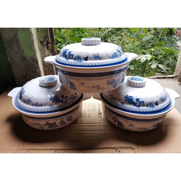 Mangkuk Tutup Melamin Original | Tempat Nasi dan Gulai | Wadah Saji Bunga Biru