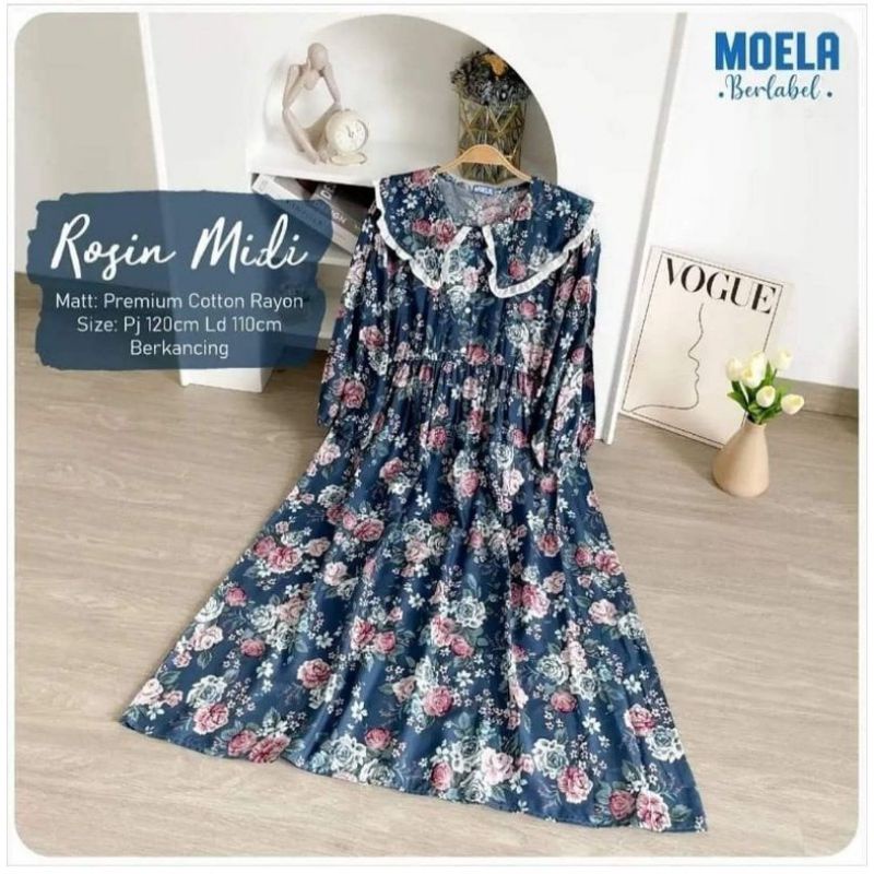 TERMURAH MIDIDRESS ROSIN MIDI // MOTIF BUNGA CANTIK TERLARIS