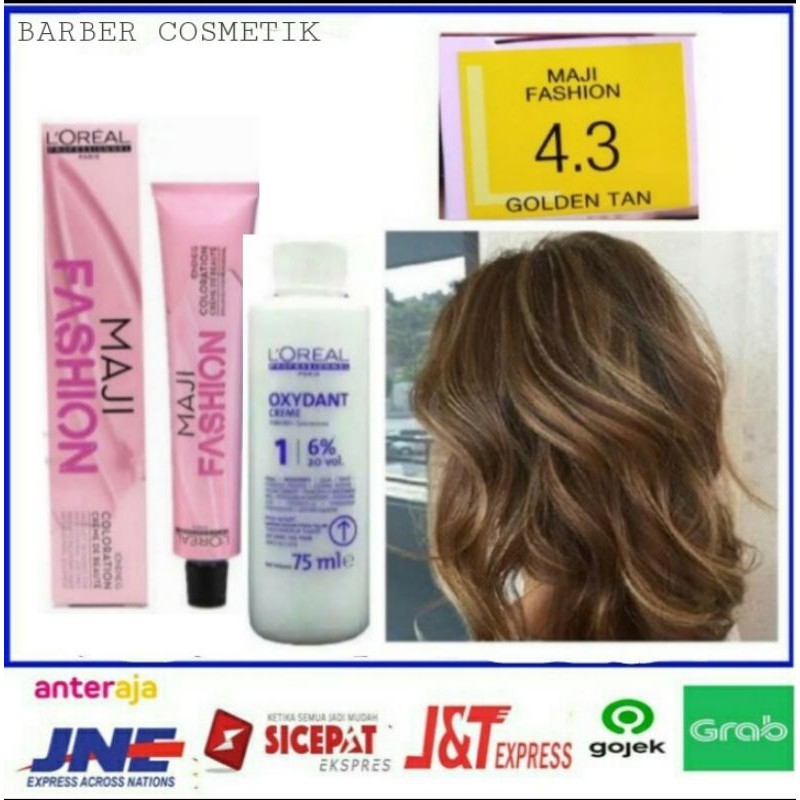 cat rambut loreal majirel Maji fashion 4.3 golden tan + oxidant pewarna rambut loreal