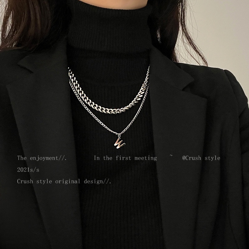Eropa dan Amerika pribadi gaya dingin rantai kalung W huruf double-layer kalung hip hop Keren Bumi-y