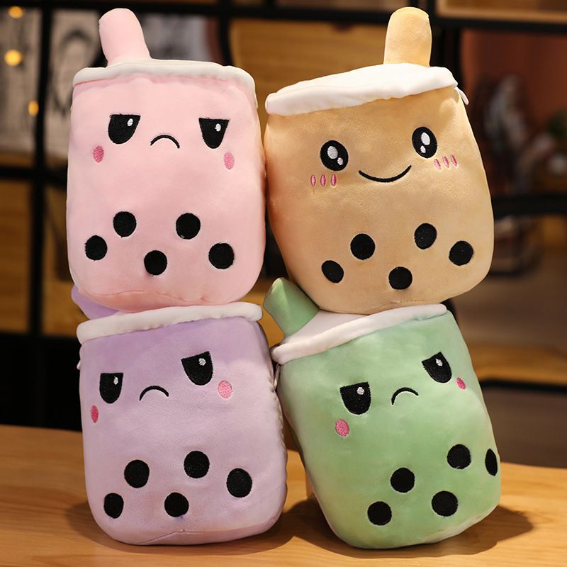 25cm Boneka Reversible Secret Pouch Boba Plushie Bubble Tea Milk Plush Doll Soft Stuffed Toy Mainan