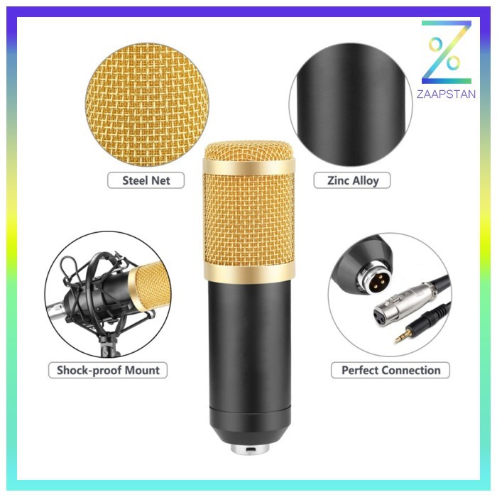 Condenser Microphone BM-800 + Scissor Arm Stand + Phantom Power 48V +