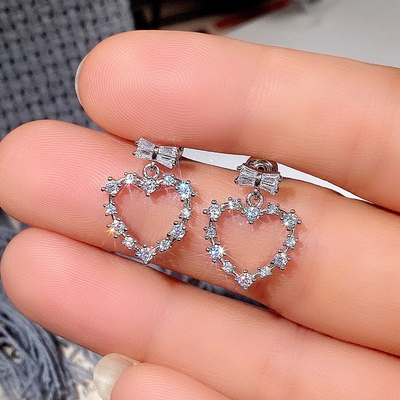 Anting Bentuk Hati Bahan Cubic Zirconia Untuk Wanita