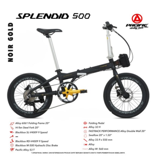 Sepeda Lipat Pacific ALLOY SPLENDID 500 1x9SP 20 inch Garansi SNI-2