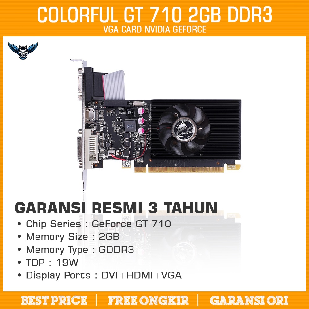 VGA Colorful GeForce GT 710 2GB GDDR3 | GT710 2GD3-V DDR3 RESMI 3 THN