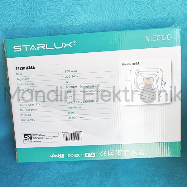 Lampu LED Sorot Tembak Taman Floodlight Outdoor 200W Starlux - Lampu Tembak 200 Watt Starlux ST50120