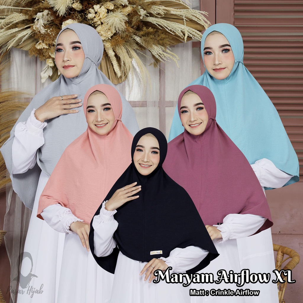 KERUDUNG INSTAN TALI AIRFLOW SIZE XL JILBAB BERGO MARYAM TALI CRINKLE AIRFLOW PASAR HIJA'B