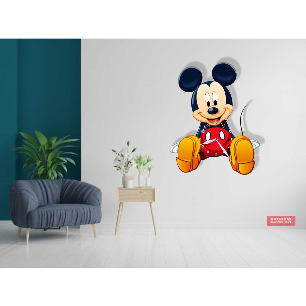 PAJANGAN DINDING HIASAN DINDING DEKORASI JAM DINDING MICKEY MOUSE KAYU UNIK MURAH KARAKTER ANIMASI