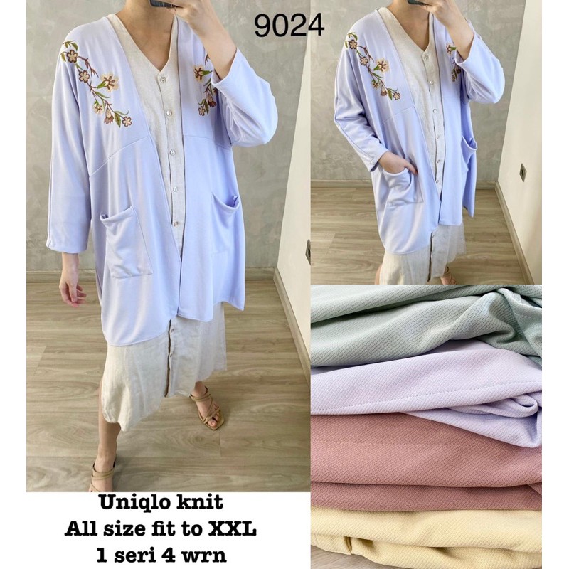 Outer Outwear Cardigan uniqlo knit Cardi midi Flower Bunga Daisy Bordir Pocket Lilac Kantong