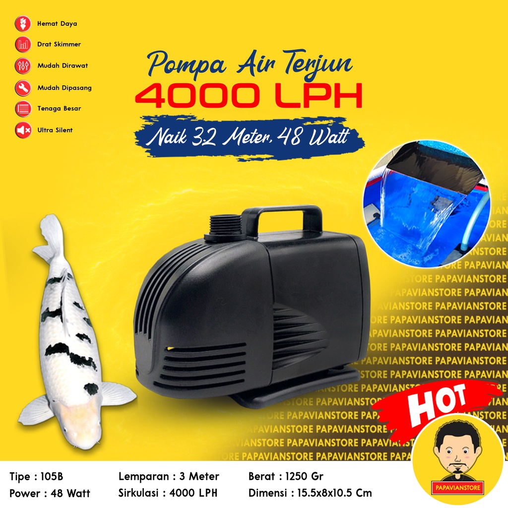 Pompa Air Kolam Ikan Celup Filter Mesin Sirkulasi Tank Aquarium Koi Low Watt Submersible Hidroponik Hydroponic Water Pump Waterfall Air Terjun Hias - 2800 3000 3200 LPH Liter Per Jam 3 Meter Ketinggian 3m P021