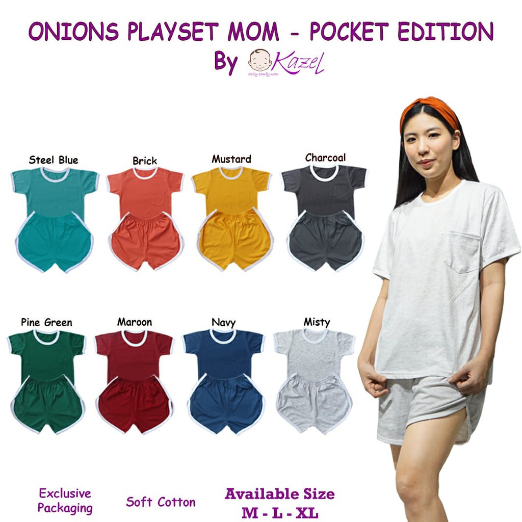 [Size M-XL Warna Maroon] Kazel Onions Playset Mom Pocket Edition Setelan Pendek Ibu