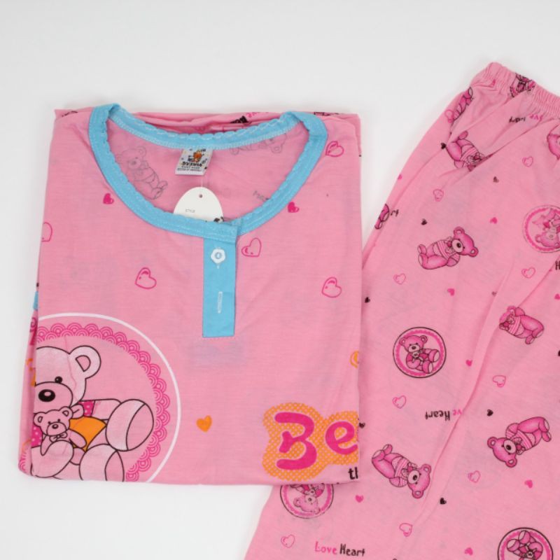 BAJU TIDUR SET PIYAMA DEWASA LENGAN PENDEK CELANA 3/4 MOTIF BEAR GIRL