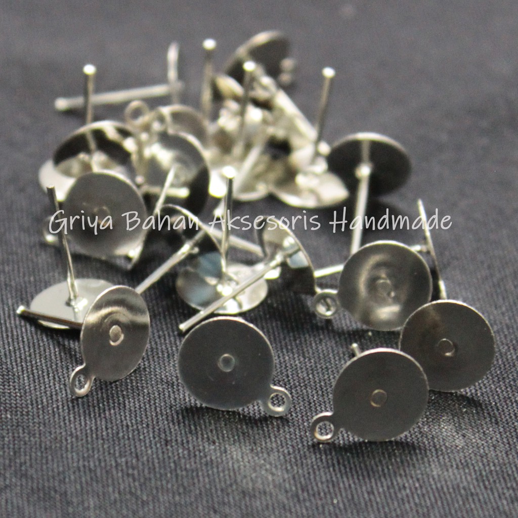 Tusuk Anting Datar Cantol Nikel Bahan Anting Aksesoris Craft Kerajinan Handmade 24 pcs