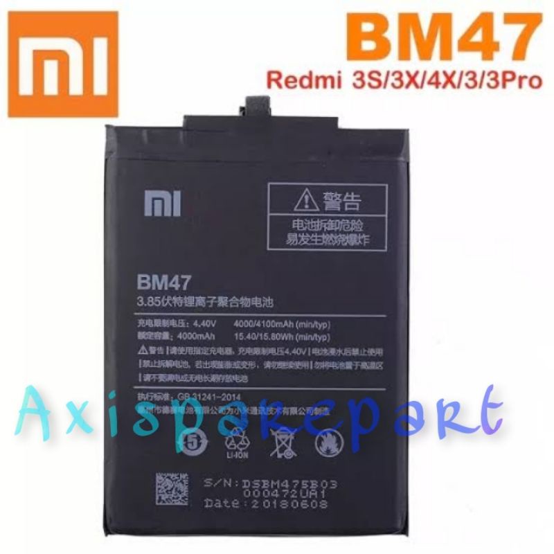 Baterai Batre Battery Xiaomi Redmi 3S 4X Mi 3 pro Batre Hp Redmi 4X 3S BM47 New