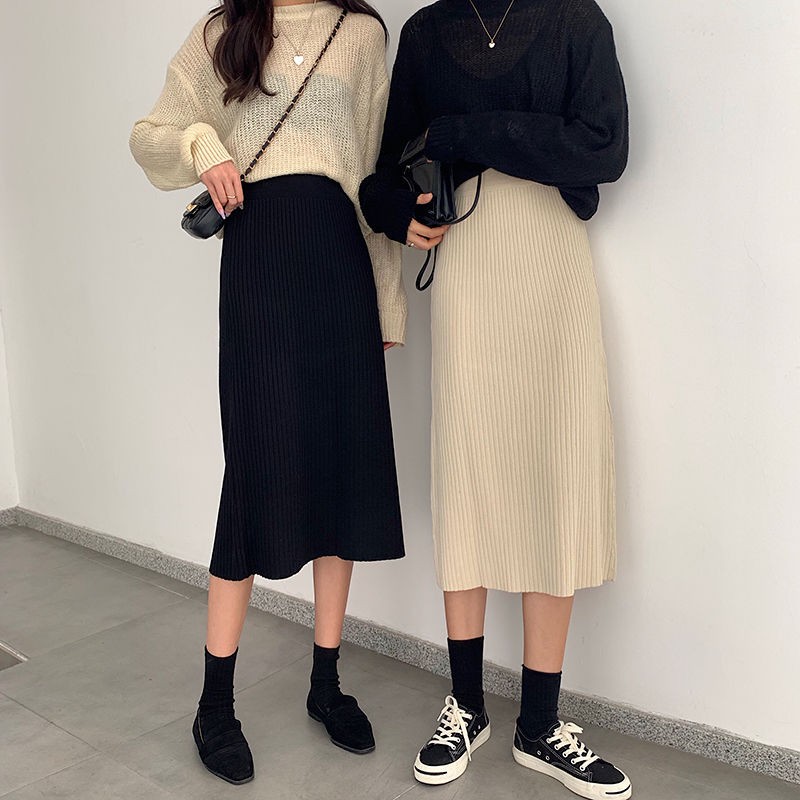 Rok Panjang Rajut rok hitam Fashion Wanita /Rok Korean Style Rok Hitam Panjang