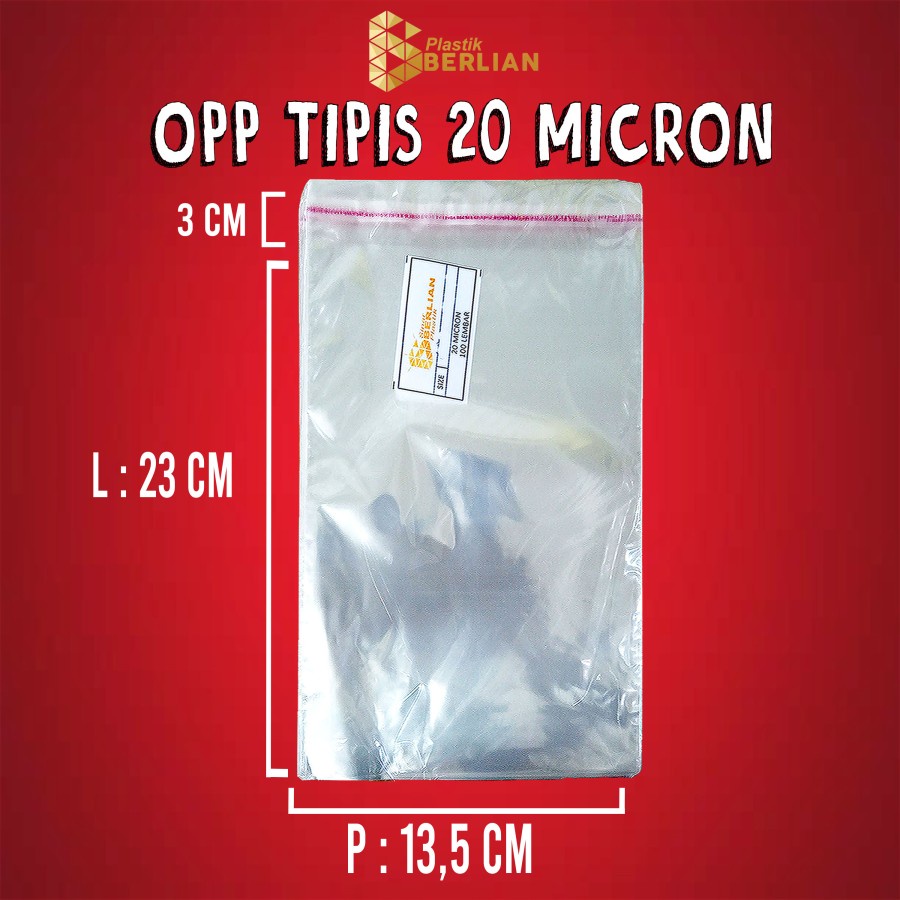 

13,5 x 23 cm Plastik OPP TIPIS (100 lbr) lem/seal