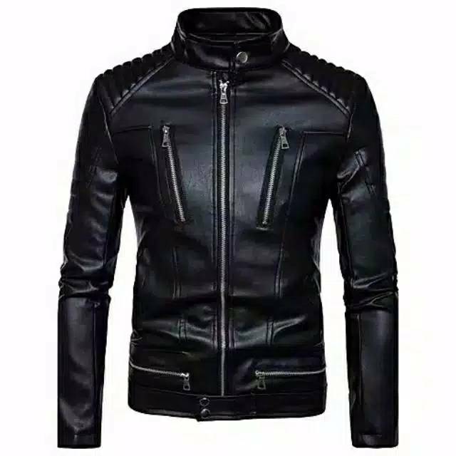 Jaket kulit Motor Pria Model Racing Bahan Viena Lembut Waterproof [ Full Black dan Full Brown]