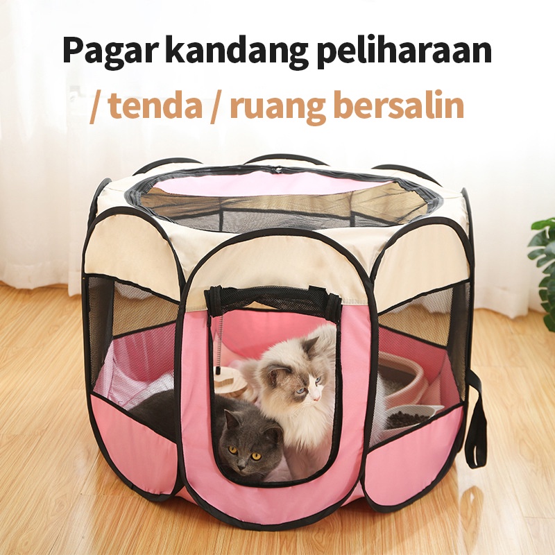 BLUE SKY Pagar Tenda Lipat Portabel dengan 8 Panel untuk Anjing / Kucing Kandang Lipat Hewan Bahan Kain