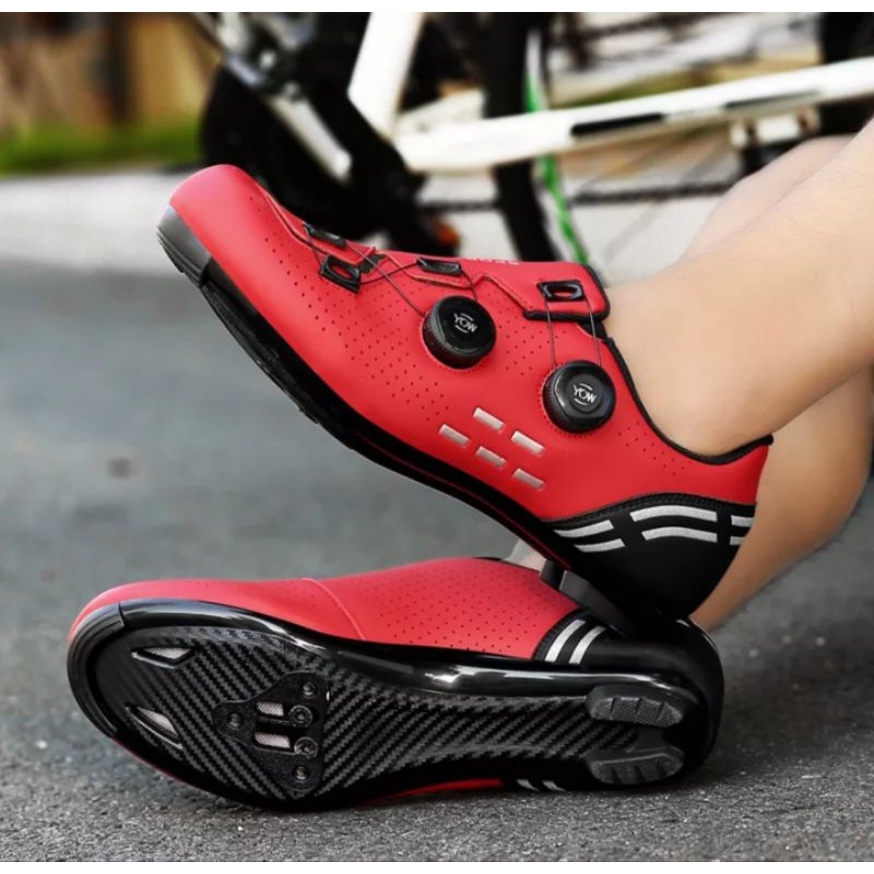 Sport Sepatu Sepeda Multi Cleat Roadbike MTB 2 BOA Bicycle Shoes Cleats Sepatu Gowes Cleat Sepeda Road bike MTB Red