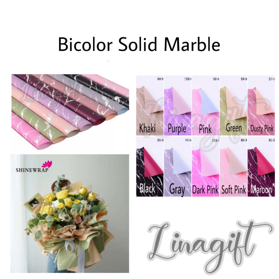 ( 5 Lembar ) BICOLOR SOLID MARBLE - FLOWER WRAPPING PAPER BICOLOR KOREAN CELLOPHANE PLASTIC WATERPROOF KERTAS BUNGA MARMER BUKET